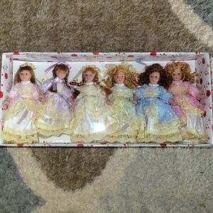 6 Dillard’s Porcelain Dolls Christmas Tree Trimming Ornaments NEW